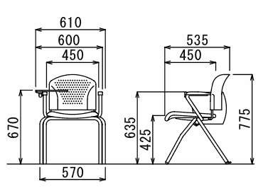 メモ台付き椅子ＭＣ３１４Ｔ寸法図